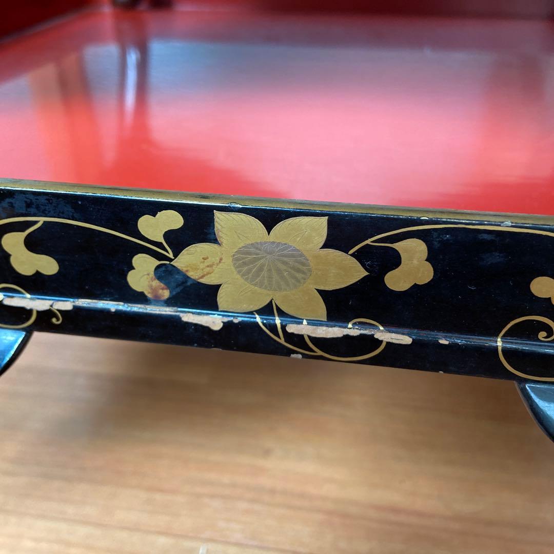 大名道具 金蒔絵花の図四ッ足盆三客 江戸時代