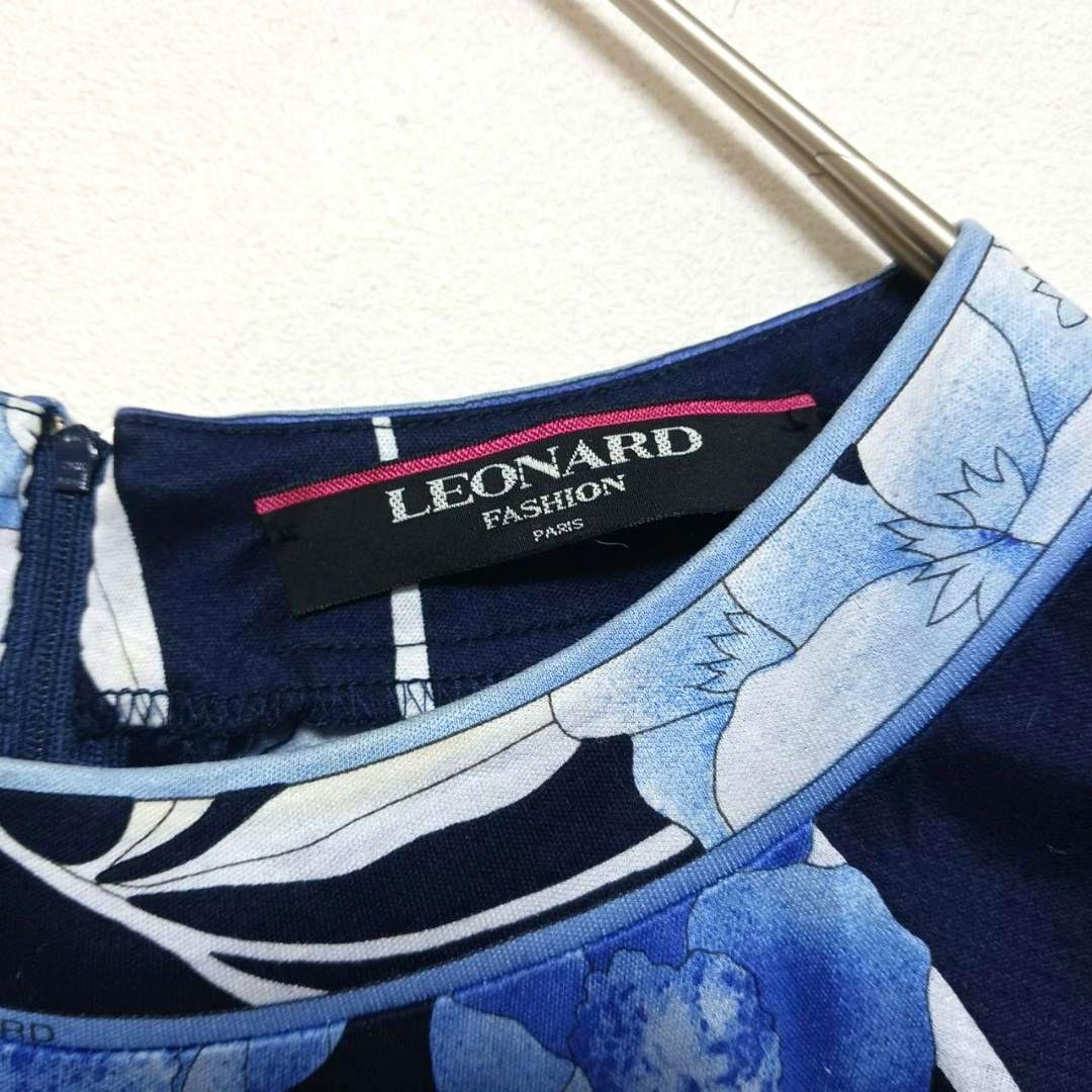 レオナール　半袖　カットソー　花柄　Tシャツ　綿　Mサイズ　濃い青