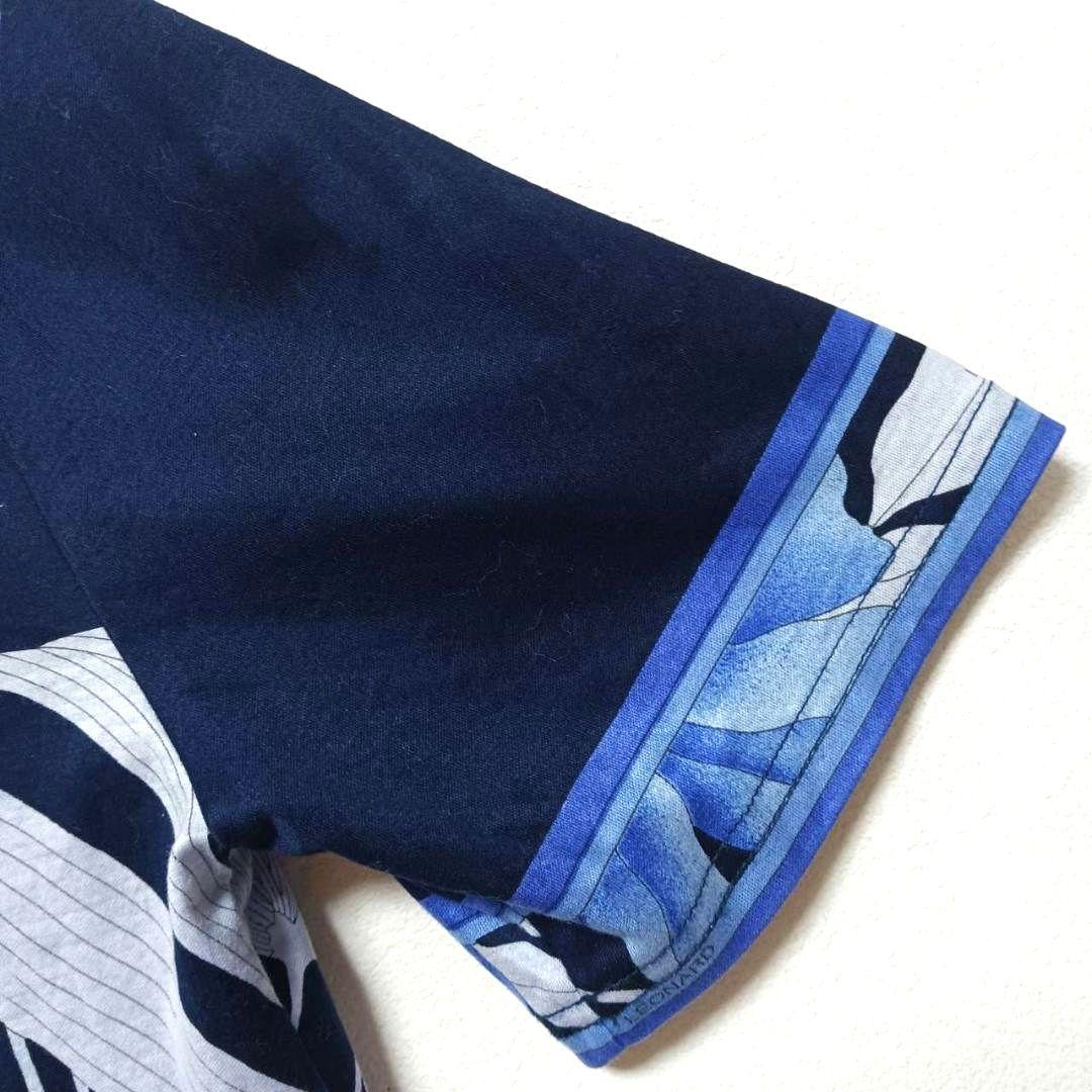 レオナール　半袖　カットソー　花柄　Tシャツ　綿　Mサイズ　濃い青