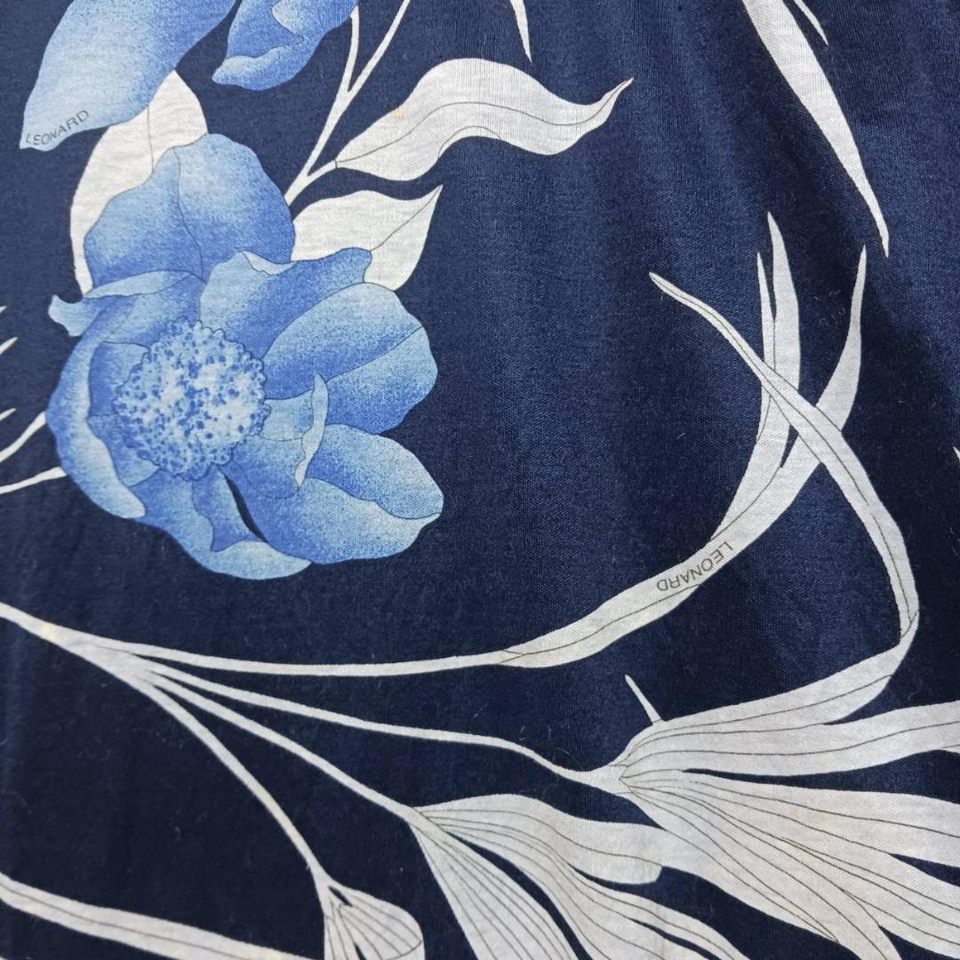 レオナール　半袖　カットソー　花柄　Tシャツ　綿　Mサイズ　濃い青
