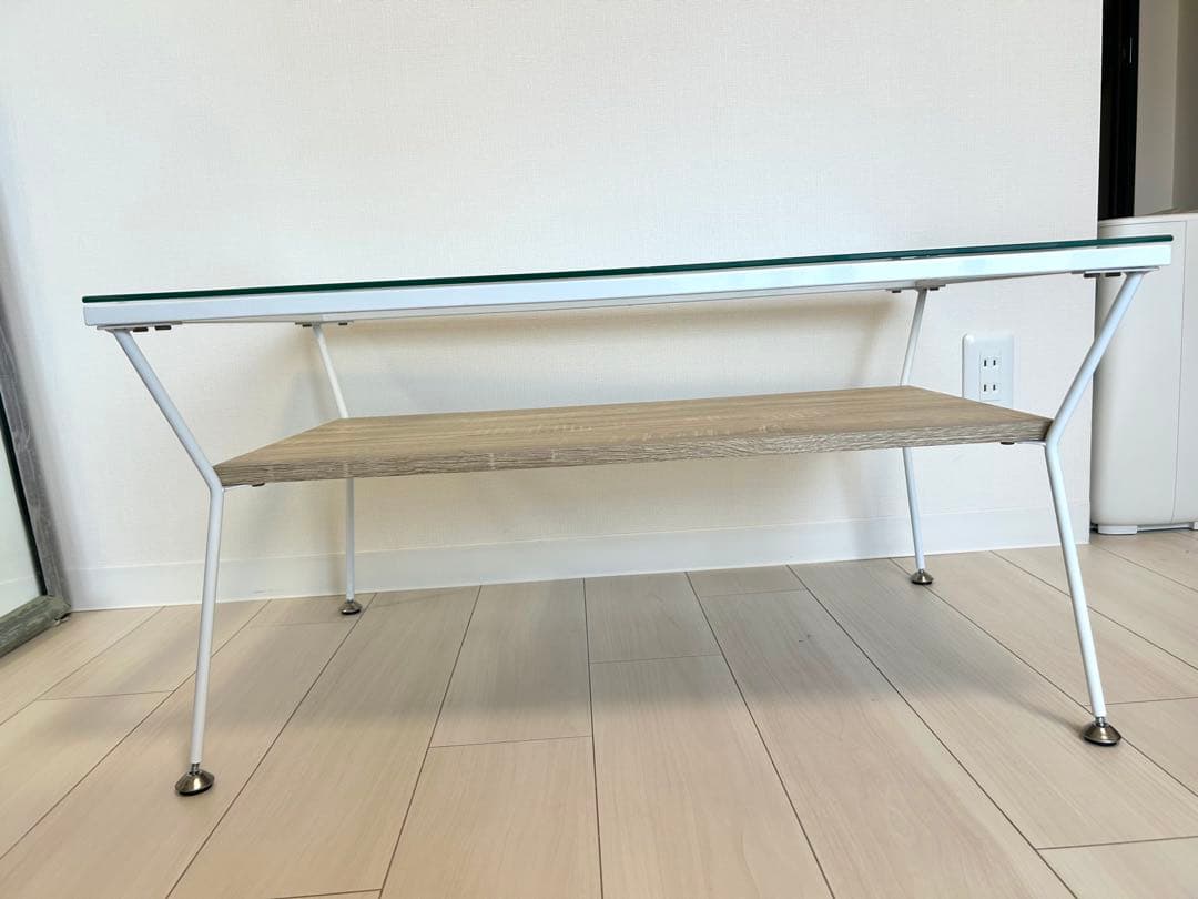 ガラス ロー テーブル ウッド調北欧