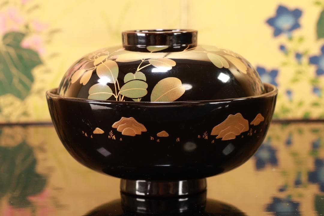 輪島塗　図替わり　草花蒔絵　吸物椀　五客　木製　BJ119