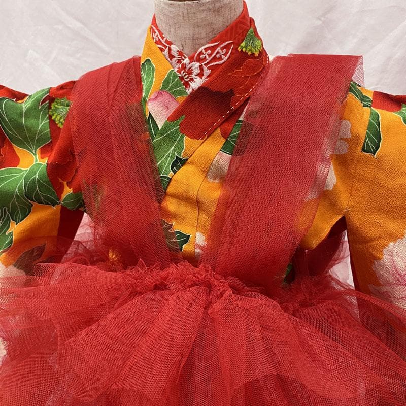 506ag87、チュールエプロン、トレーン付き◎七五三 三歳 アンティーク着物