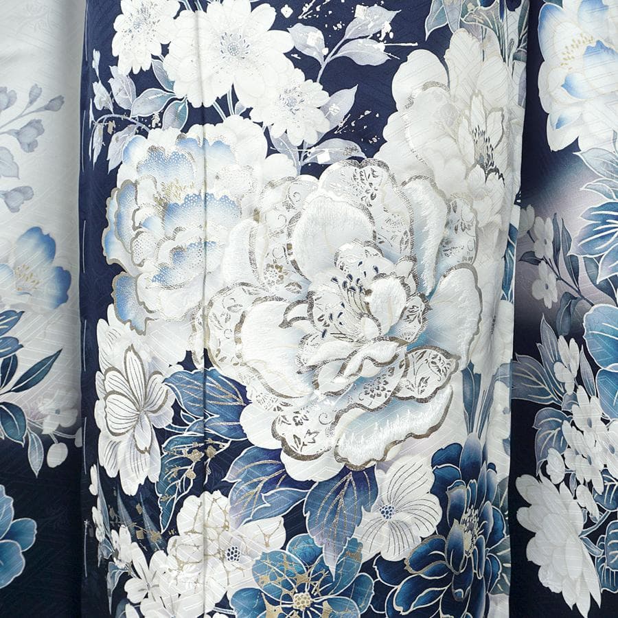 振袖フルセット　オーダー仕立て　紺色　ネイビー　刺繍　金彩加工　成人式