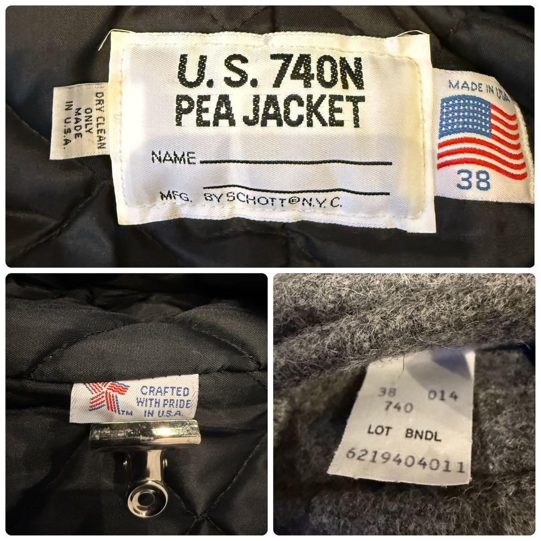 未使用タグ付き【Schott】740N ウール ピーコート USA製 38