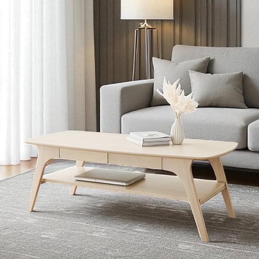 【新品】木目調テーブル　引出し付き　棚付き　スタイリッシュ　アウトレット