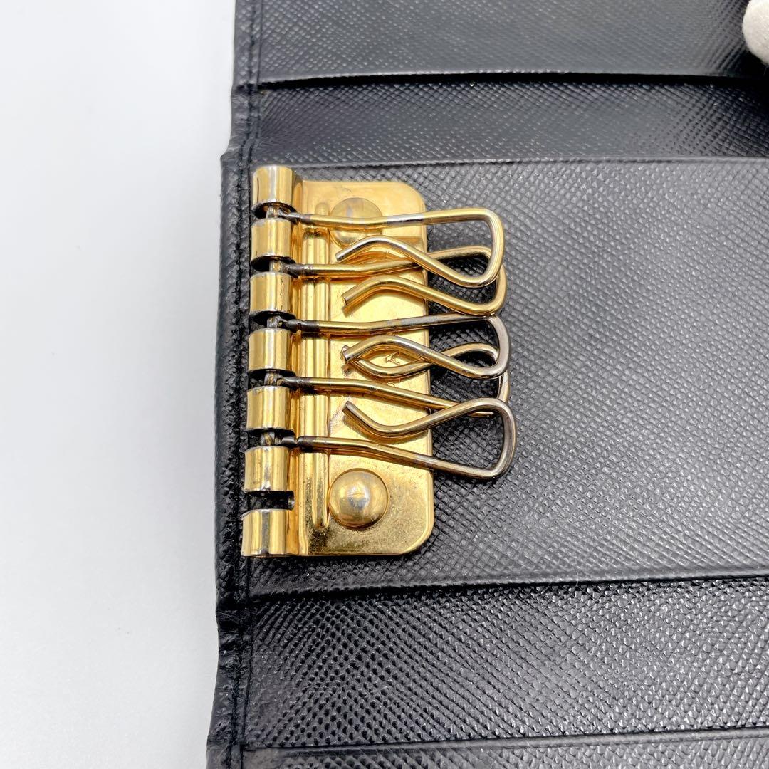 【PRADA】プラダ 6連 キーケース ブラック ゴールドロゴ