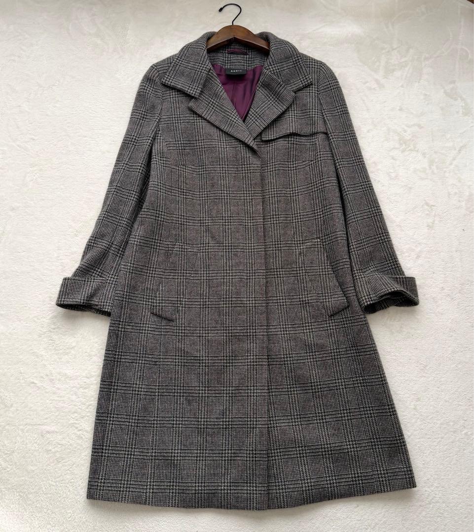 AKRIS アクリス 最高級 カシミヤ100% ロングコート 千鳥格子柄