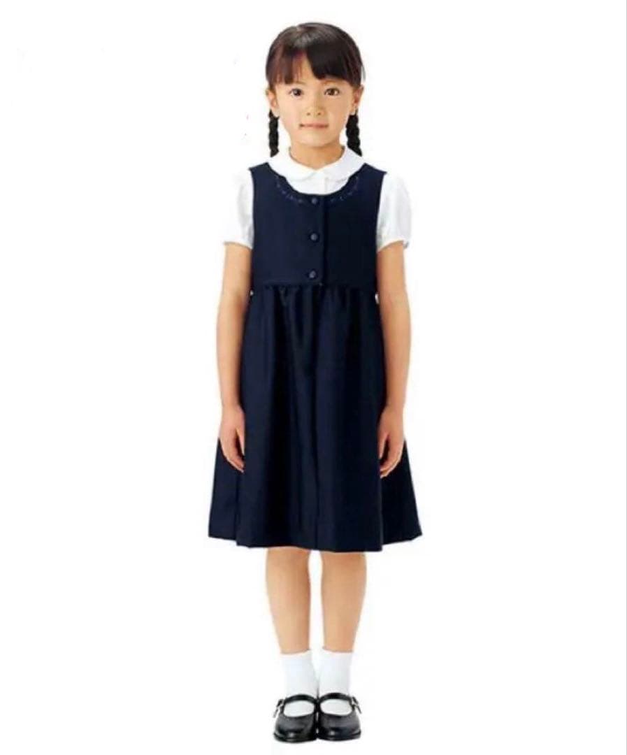 美品♡ ファミリア お受験ワンピース 100 ブラウス長袖、上履き、黒靴のセット