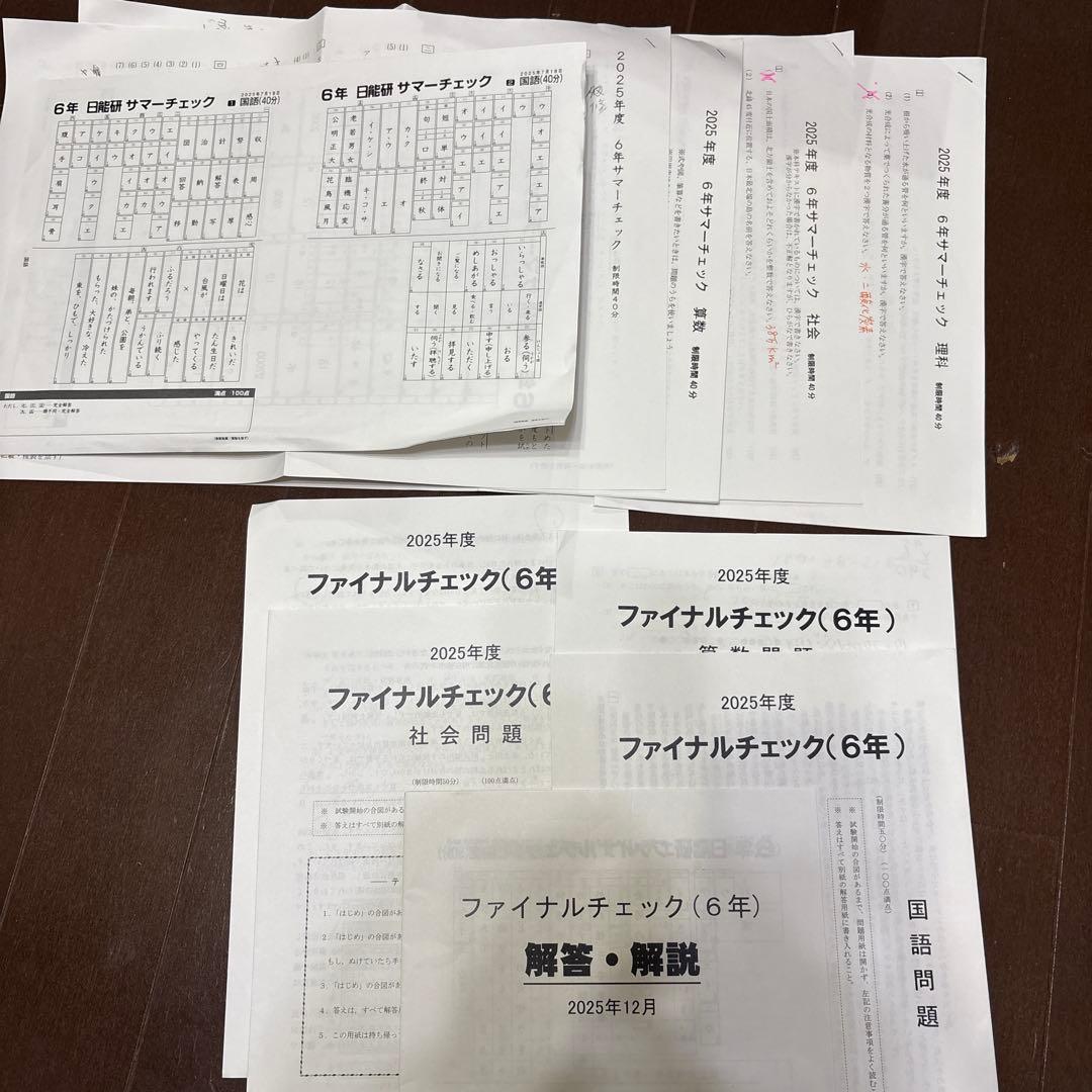 日能研　6年2025公開模試　育成テスト1年分　解答&アンサーガイド付