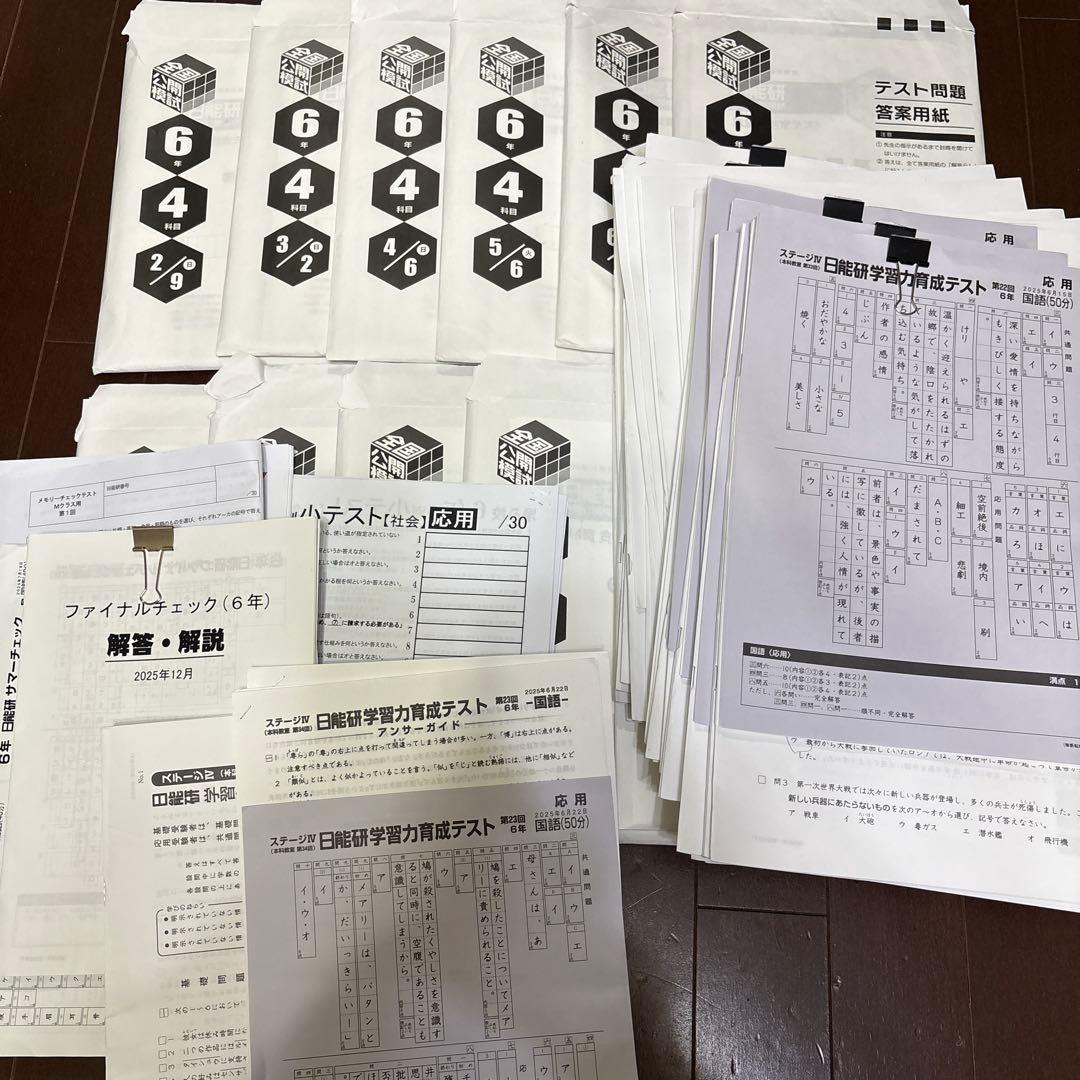 日能研　6年2025公開模試　育成テスト1年分　解答&アンサーガイド付