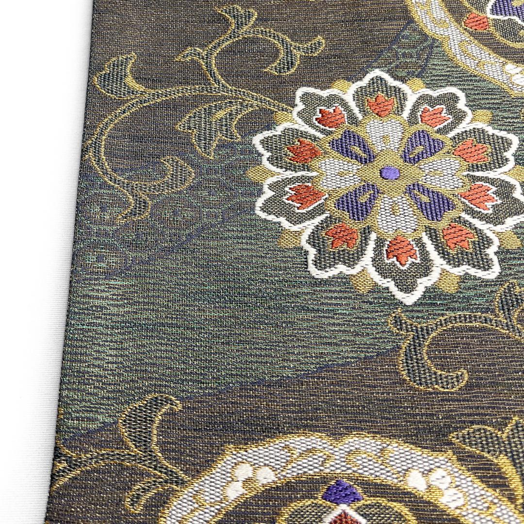 未着用　袋帯　華紋　鏡裏文様　唐草　金糸　着物　122b d ms