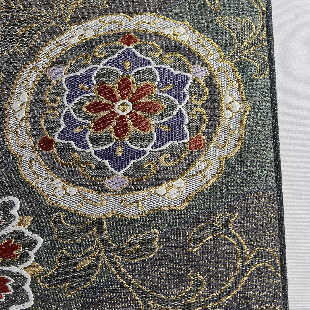 未着用　袋帯　華紋　鏡裏文様　唐草　金糸　着物　122b d ms
