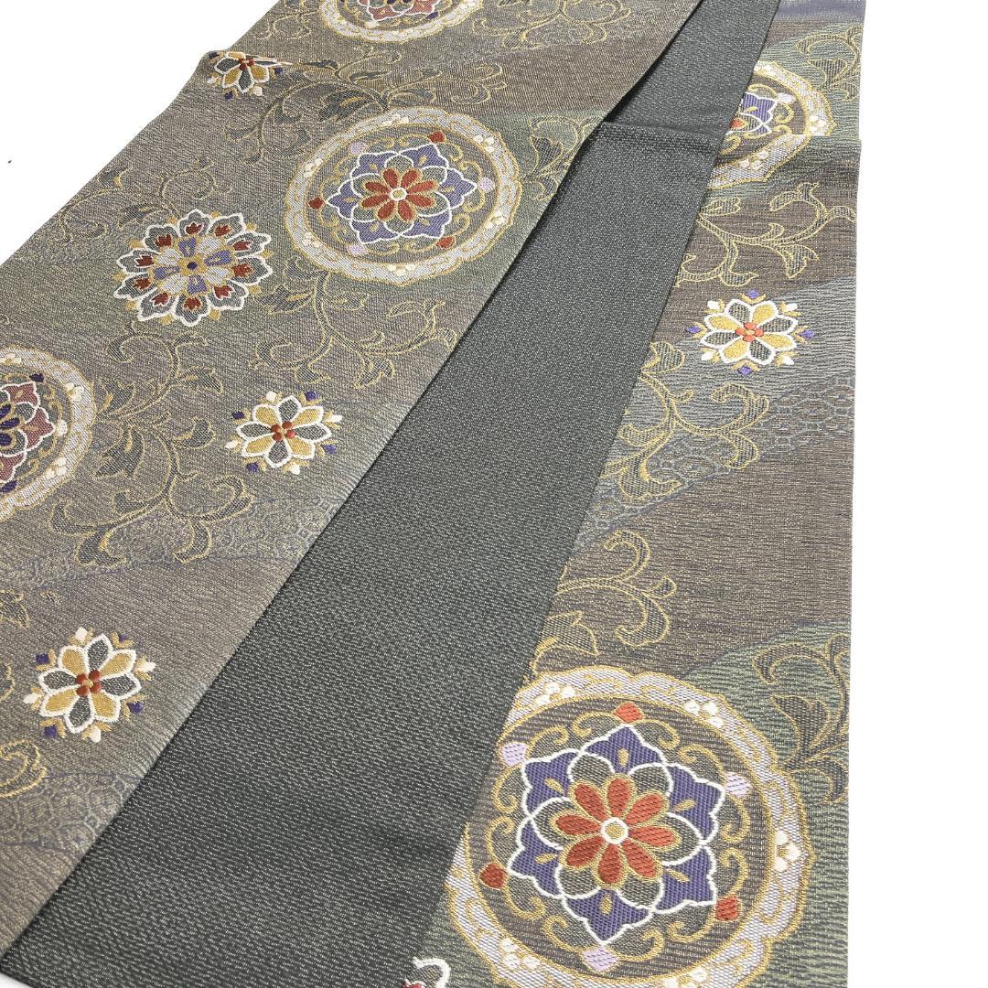 未着用　袋帯　華紋　鏡裏文様　唐草　金糸　着物　122b d ms