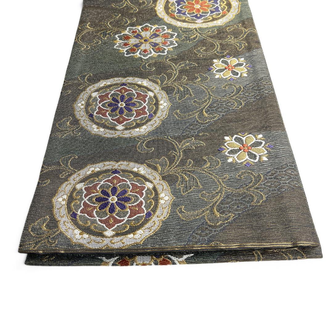 未着用　袋帯　華紋　鏡裏文様　唐草　金糸　着物　122b d ms