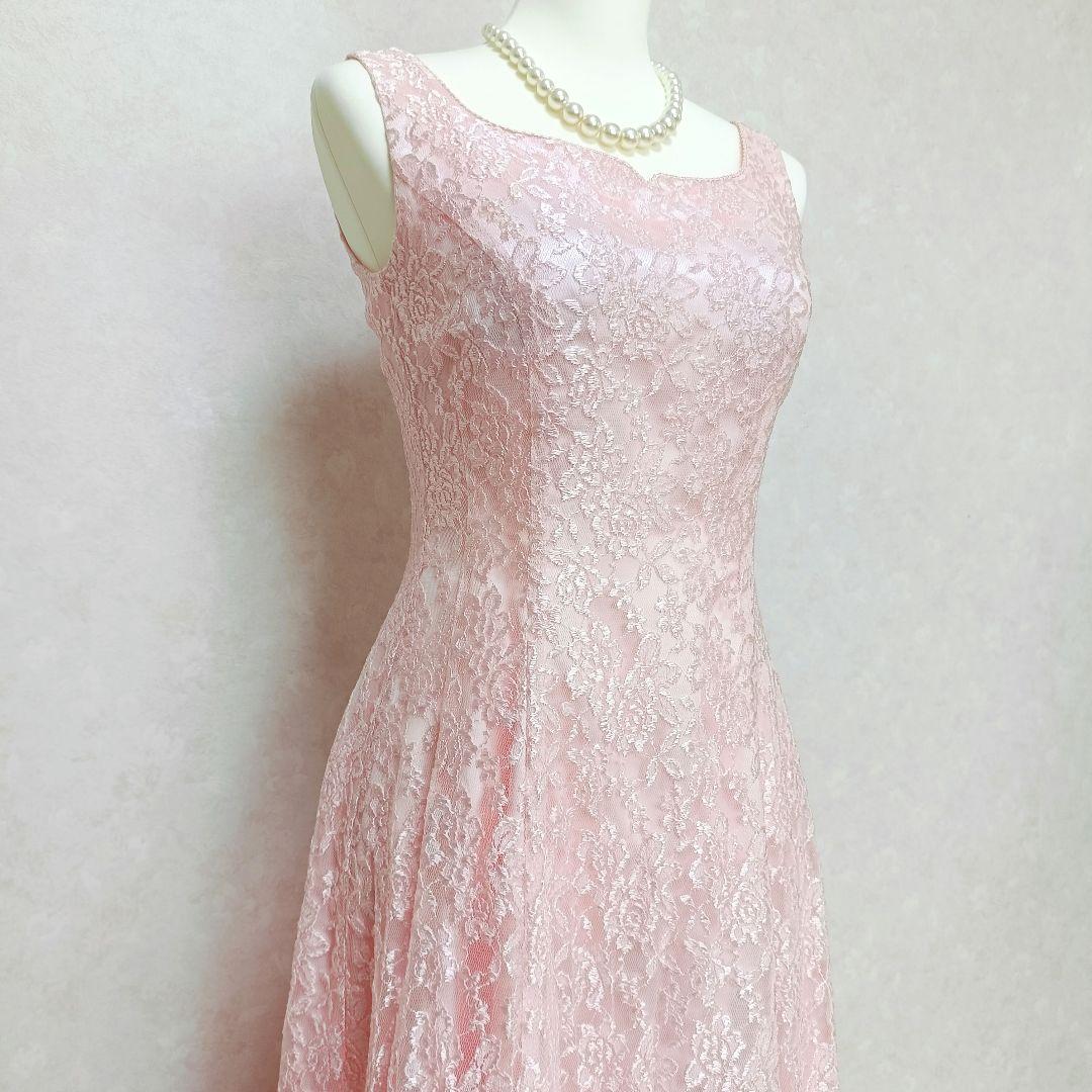 【美品】ジュネビビアン 総レース刺繍 ロングドレス イブニングドレス ピンク M