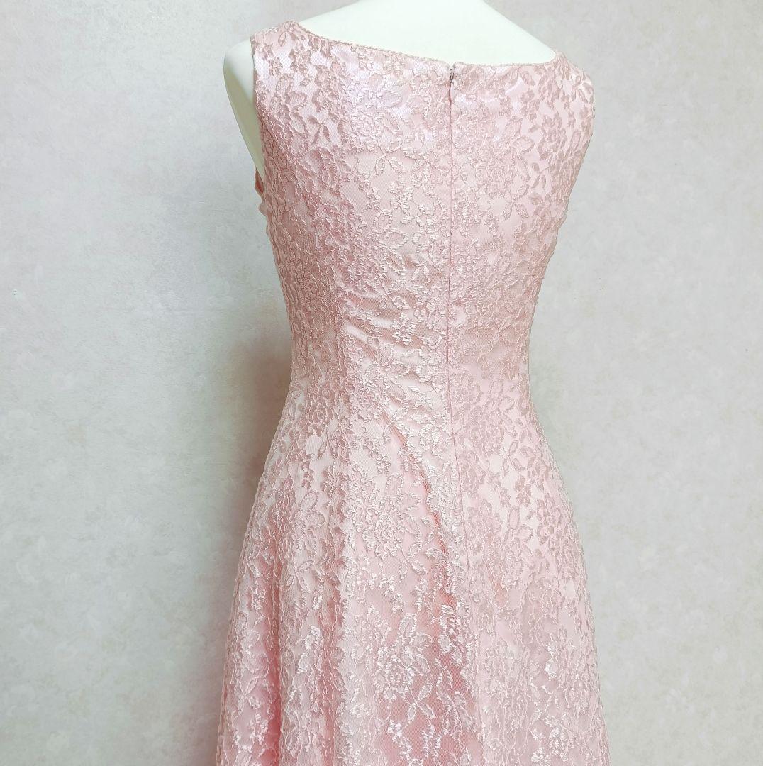 【美品】ジュネビビアン 総レース刺繍 ロングドレス イブニングドレス ピンク M