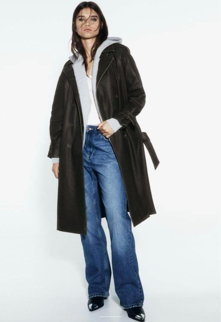 ZARA ザラ　ダメージド　フェイクレザー　トレンチコートXS