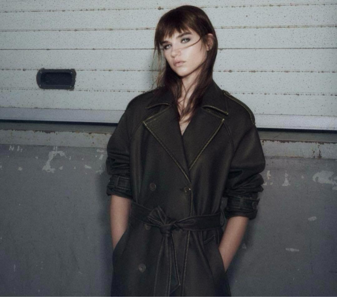 ZARA ザラ　ダメージド　フェイクレザー　トレンチコートXS