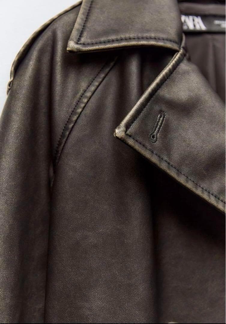 ZARA ザラ　ダメージド　フェイクレザー　トレンチコートXS