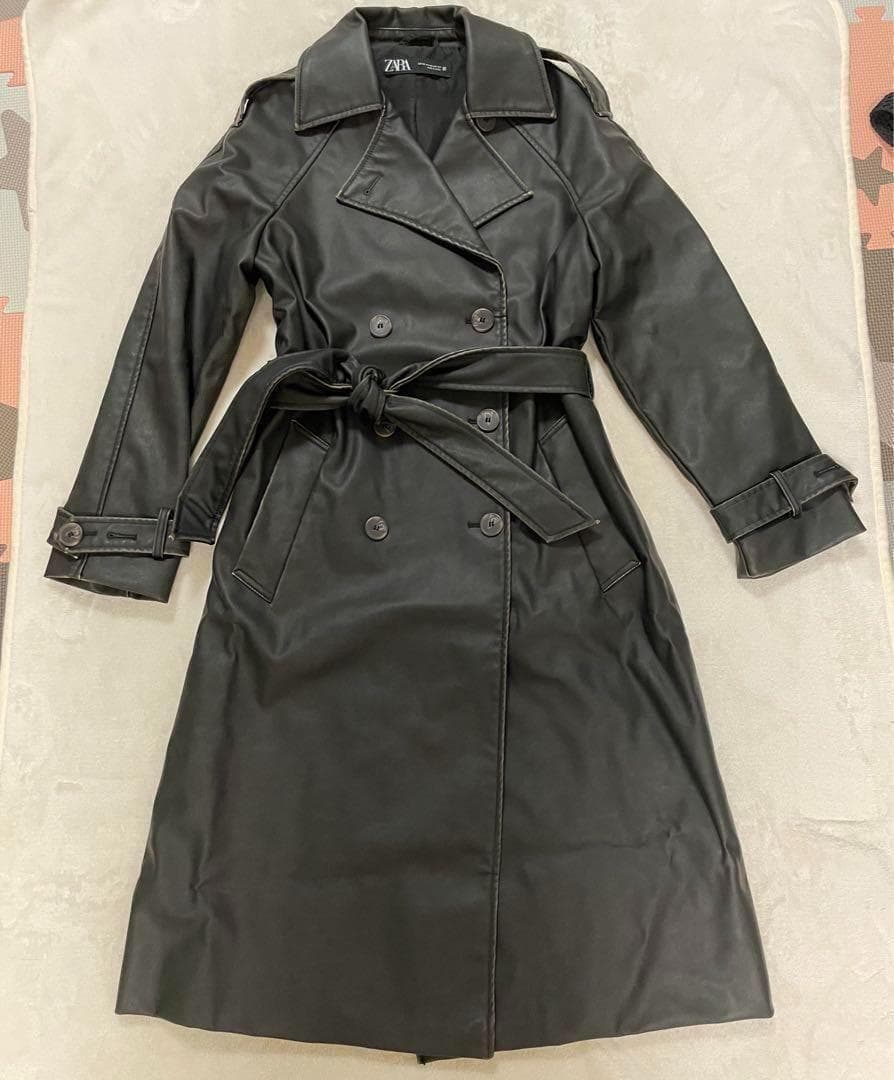 ZARA ザラ　ダメージド　フェイクレザー　トレンチコートXS
