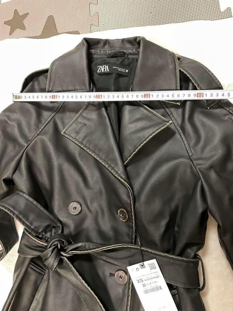 ZARA ザラ　ダメージド　フェイクレザー　トレンチコートXS