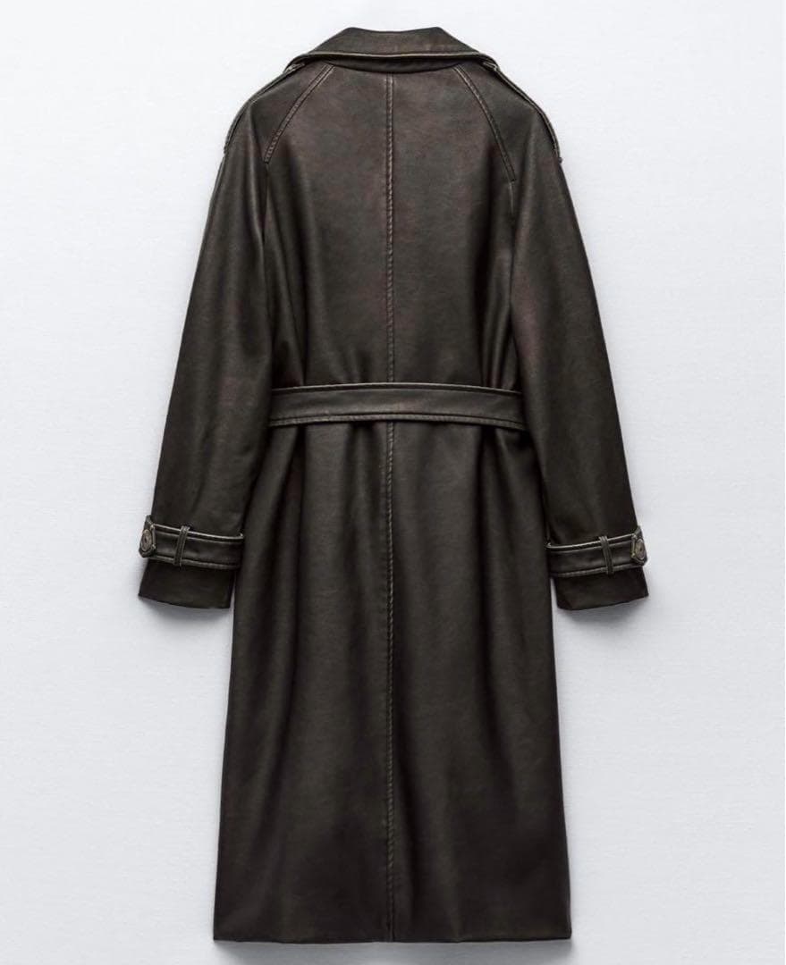 ZARA ザラ　ダメージド　フェイクレザー　トレンチコートXS
