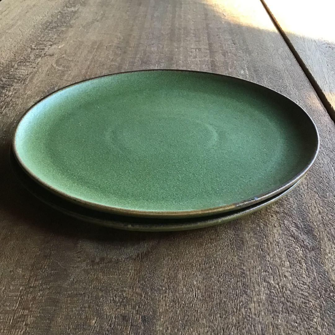 よーです。新品美濃焼　モスオリーブフラットプレート楕円皿12枚セット