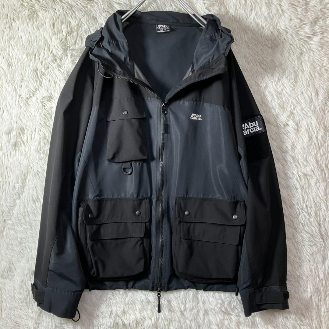 美品 アブガルシア フィッシングジャケット 多ポケット フード付き ブラック L