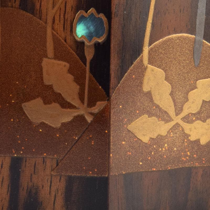 はな　茶道具　山下泰園作　黒柿製　早蕨蒔絵　八角茶器　共箱　V　8560