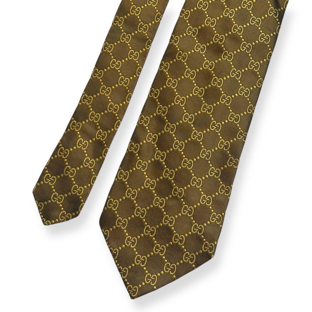 良品✨GUCCI ネクタイ　グッチ　GG柄　ジャガード　ゴールド　ブラウン