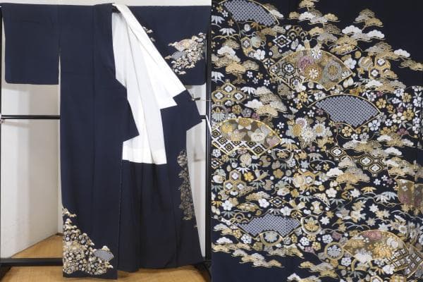 正絹・豪華な宝尽くし刺繍入り訪問着・一ツ紋・共八掛
