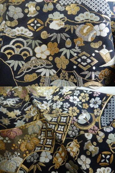 正絹・豪華な宝尽くし刺繍入り訪問着・一ツ紋・共八掛