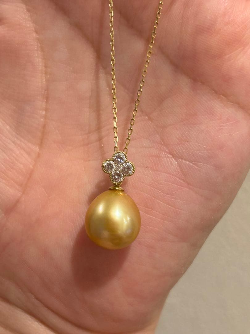 Rose様トップのみK18南洋白蝶ゴールデンパールダイヤ0.2ct