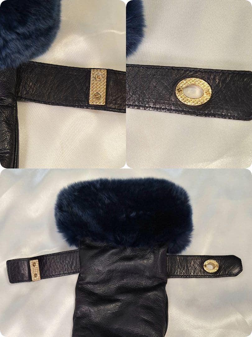 Sermoneta 高級革手袋 ブラック　ラビットファー　ターンロック　美品