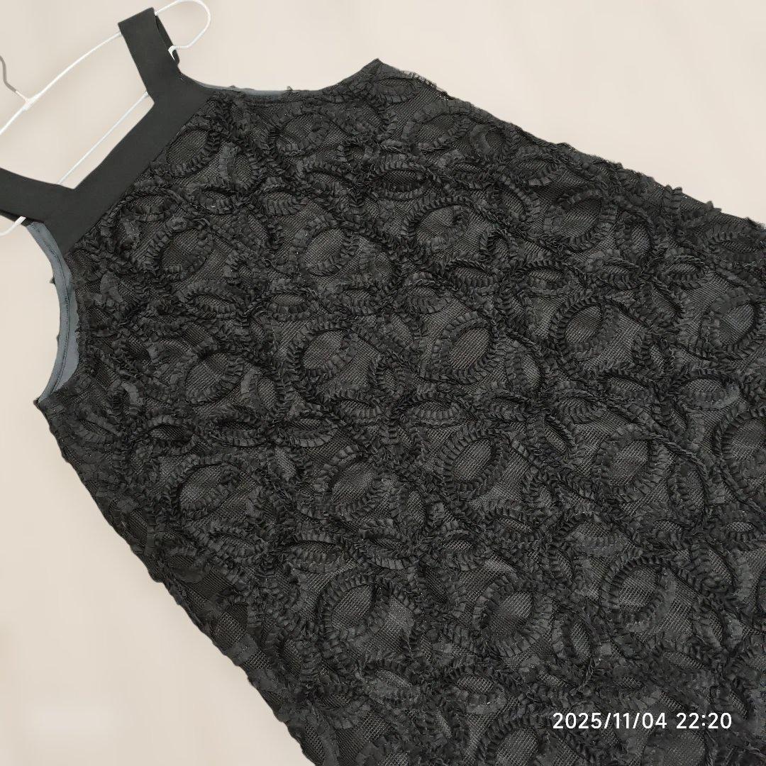 2025美品グレースコンチネンタル　ブラック 花模様刺繍 マキシワンピ　36