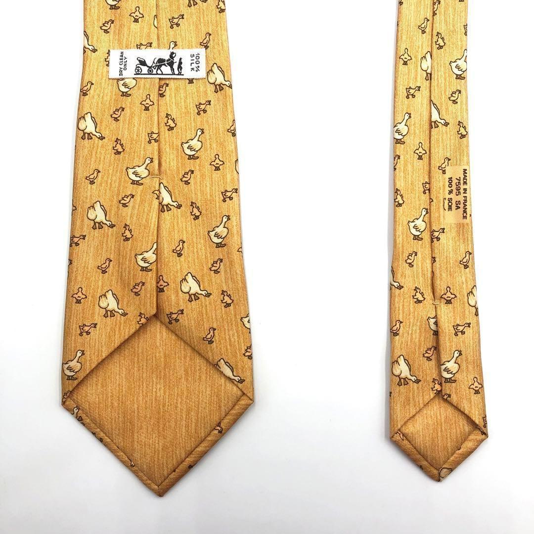 【極美品】HERMES エルメス ネクタイ アヒル 雛 アニマル 小紋柄 大人気