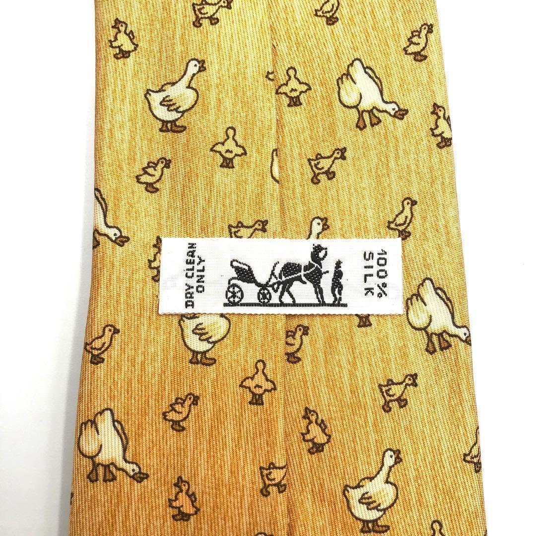 【極美品】HERMES エルメス ネクタイ アヒル 雛 アニマル 小紋柄 大人気