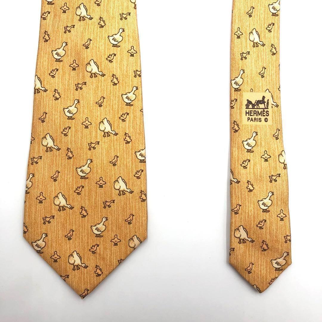 【極美品】HERMES エルメス ネクタイ アヒル 雛 アニマル 小紋柄 大人気