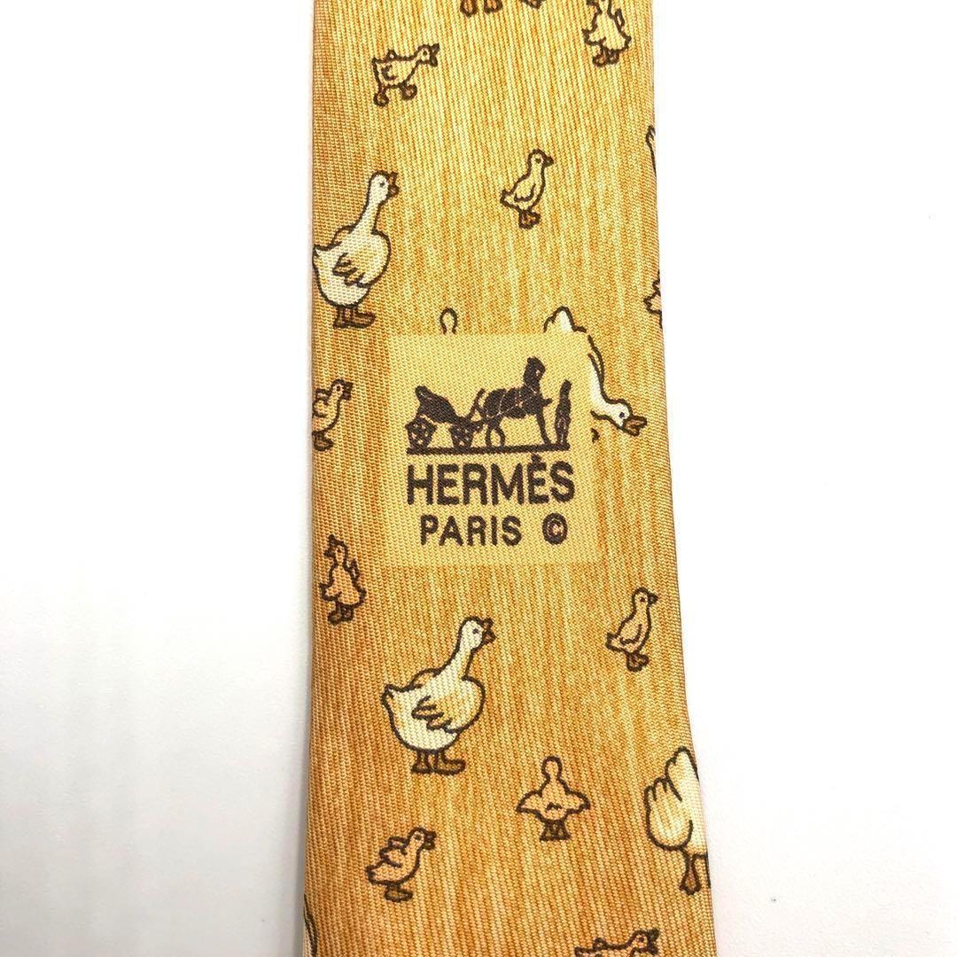 【極美品】HERMES エルメス ネクタイ アヒル 雛 アニマル 小紋柄 大人気