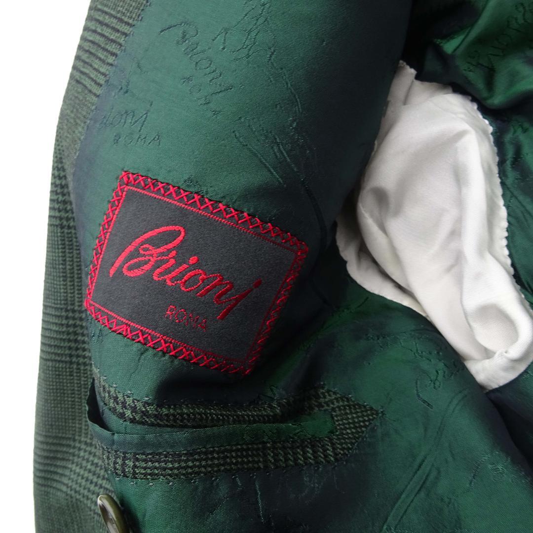 イタリア製赤タグ　ブリオーニ　Romaダブルスーツグレンチェックグリーン50刺繍