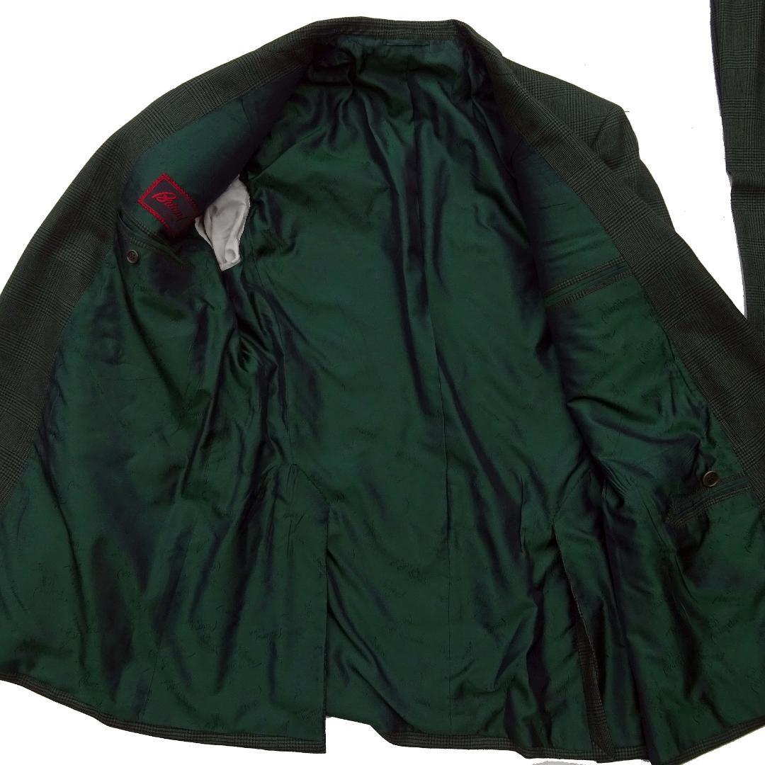 イタリア製赤タグ　ブリオーニ　Romaダブルスーツグレンチェックグリーン50刺繍