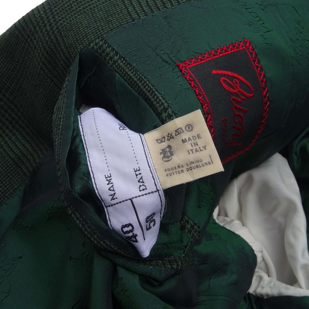 イタリア製赤タグ　ブリオーニ　Romaダブルスーツグレンチェックグリーン50刺繍