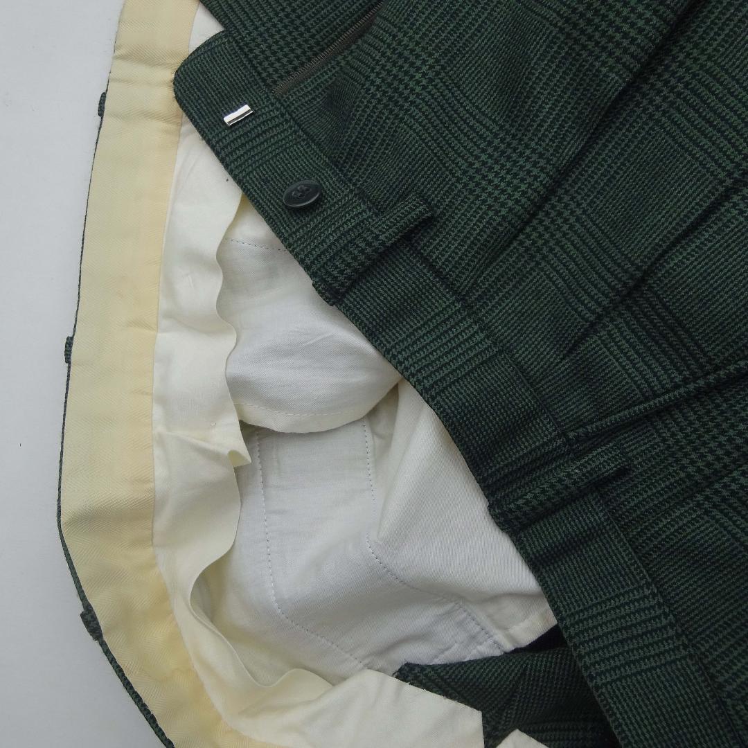 イタリア製赤タグ　ブリオーニ　Romaダブルスーツグレンチェックグリーン50刺繍