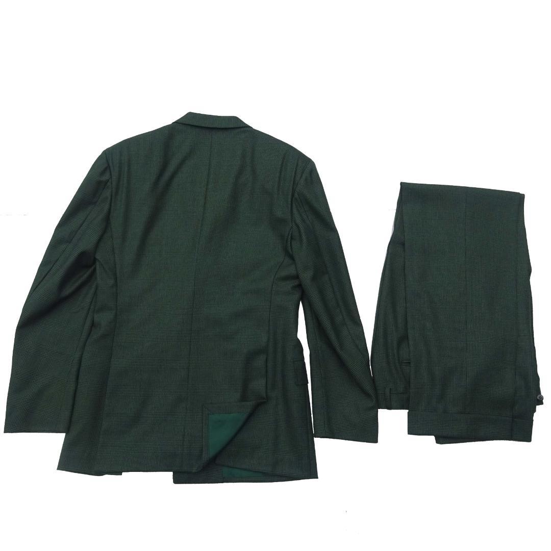 イタリア製赤タグ　ブリオーニ　Romaダブルスーツグレンチェックグリーン50刺繍