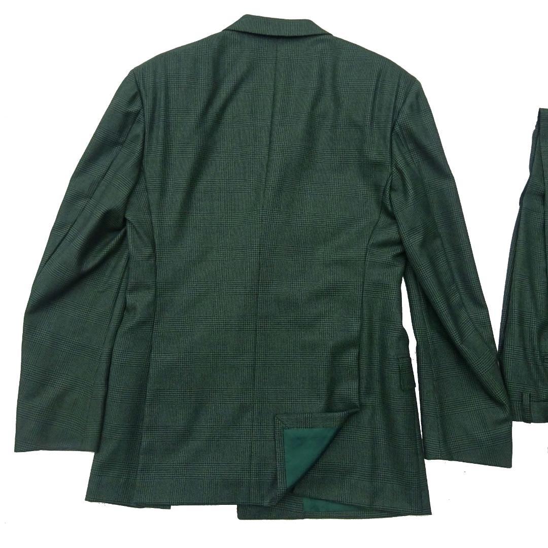 イタリア製赤タグ　ブリオーニ　Romaダブルスーツグレンチェックグリーン50刺繍