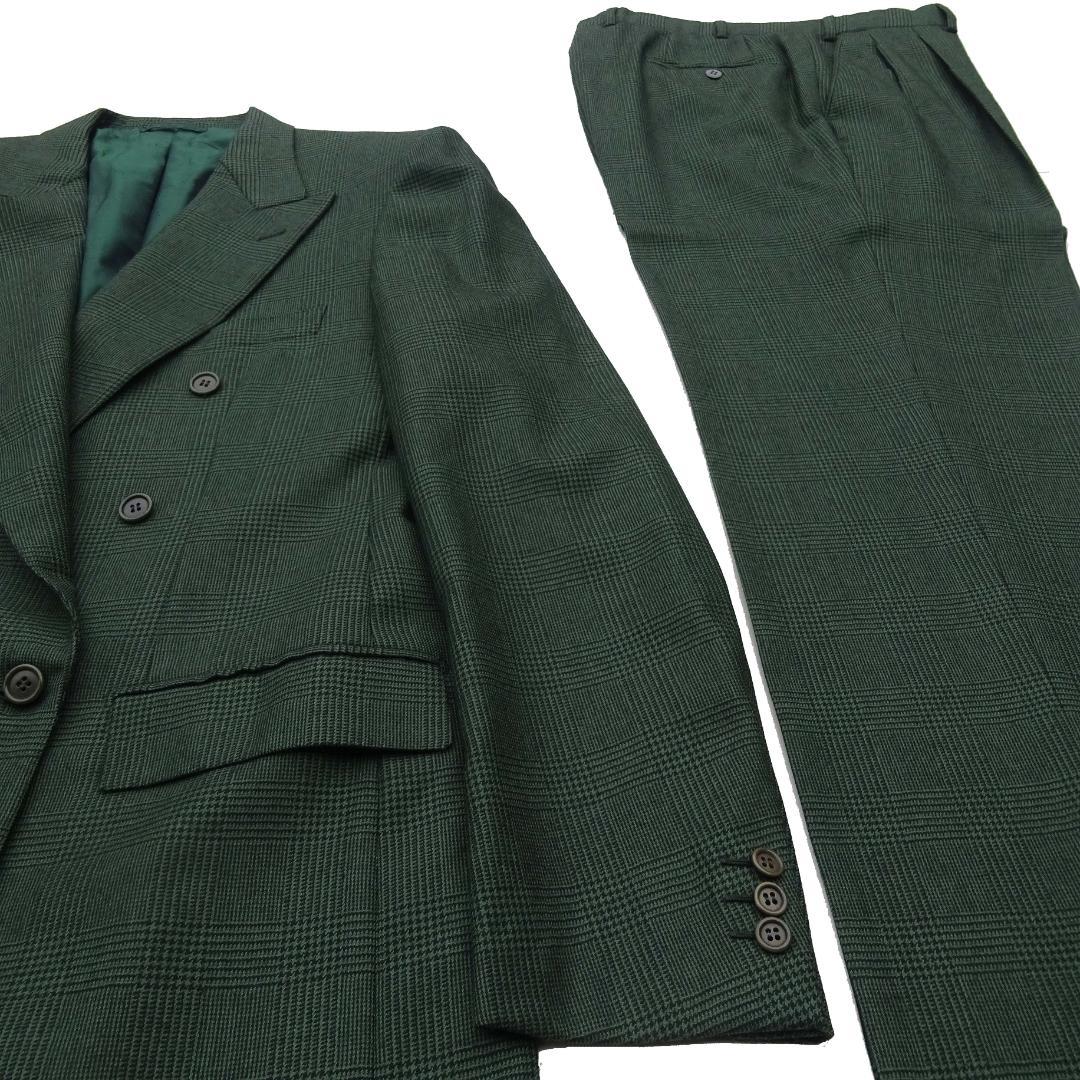 イタリア製赤タグ　ブリオーニ　Romaダブルスーツグレンチェックグリーン50刺繍