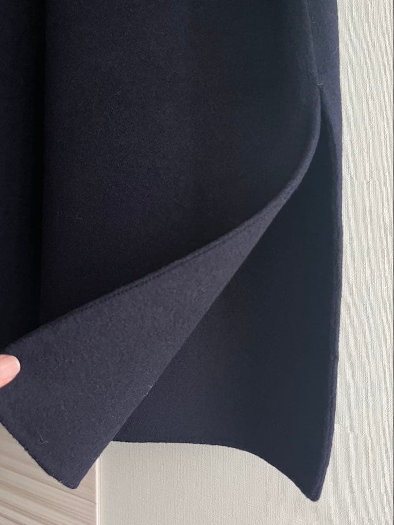 Drawer ドゥロワー チェスターコート レザーポケット ネイビー 紺 38