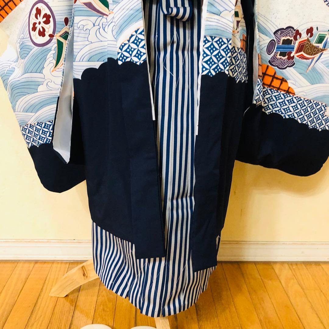 七五三五歳フルセット‼️黒地暈し⭐︎鷹凛々しい⭐︎袴縞スタイルアップ⭐︎全てついてる安心