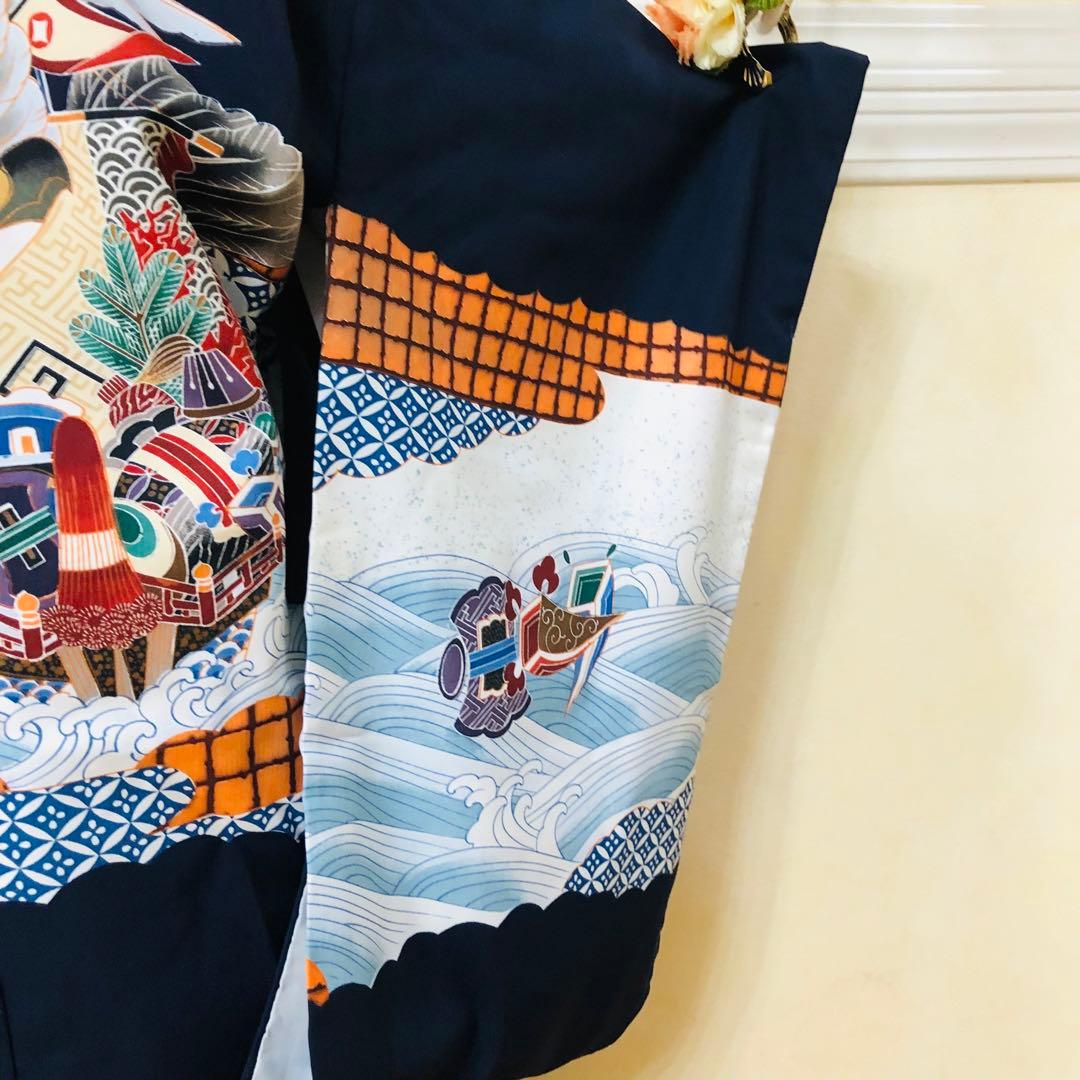 七五三五歳フルセット‼️黒地暈し⭐︎鷹凛々しい⭐︎袴縞スタイルアップ⭐︎全てついてる安心